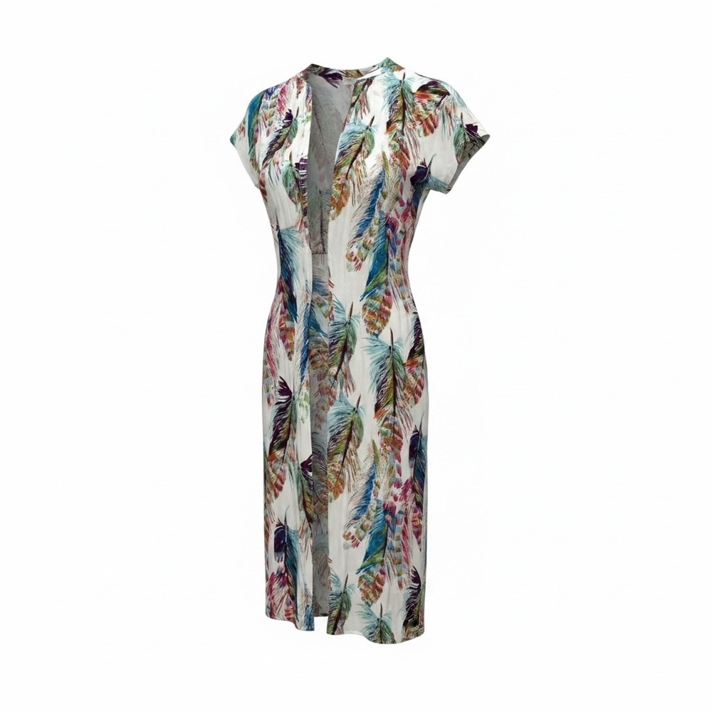 Umgee USA Feather Print Open Front Boho Duster Cardigan Kimono Medium Festival